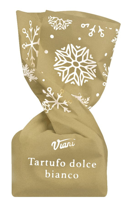 Tartufi bianchi Natale, 1.000 g – weiße Trüffelpralinen mit piemonteser Haselnüssen im dekorativen Weihnachtspapier